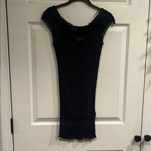 Zara Elegant Black Sheer Mini Dress Draped Neckline